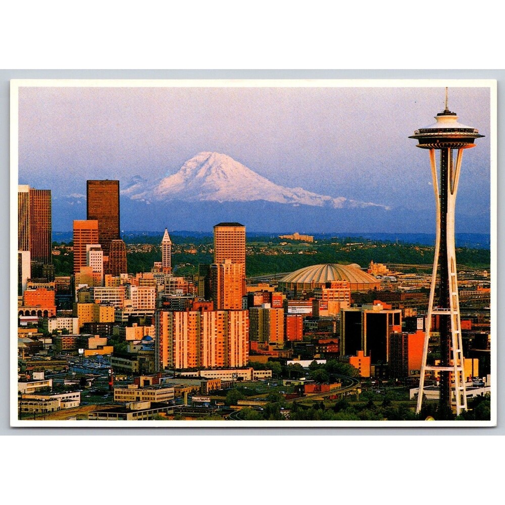 Vintage Postcard Seattle WA Space Needle Kingdome Mount Rainier 1984 Ed Cooper